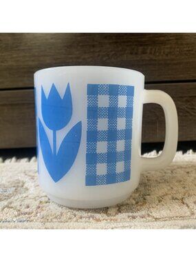 Glasbake Mug Milk Glass Cup Light Blue Tulip